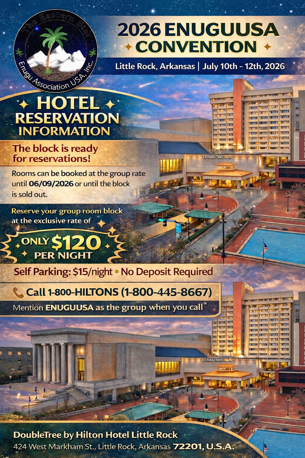 Hotel reservation flyer for EnuguUSA Convention